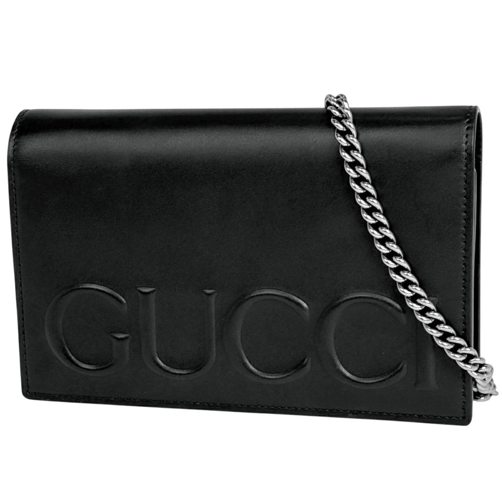 Gucci chain wallet clutch bag shoulder leather black